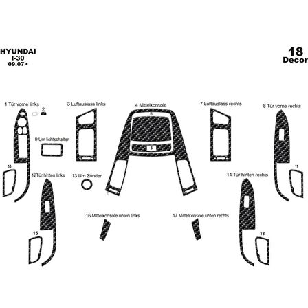 Meriç® Hyundai i30 Ön Torpido Kaplama 18 Parça 2007-2012