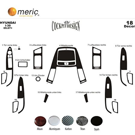 Meriç® Hyundai i30 Ön Torpido Kaplama 18 Parça 2007-2012