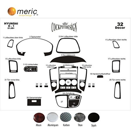 Meriç® Hyundai H1 Ön Torpido Kaplama 32 Parça 2008-›