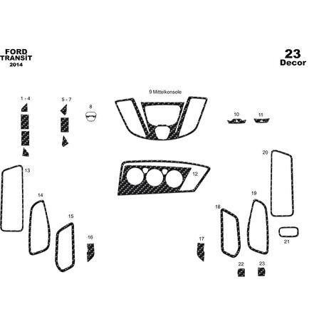 Meriç® Ford Transit Ön Torpido Kaplama 23 Parça 2014-2019
