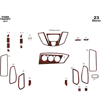 Meriç® Ford Transit Ön Torpido Kaplama 23 Parça 2014-2019