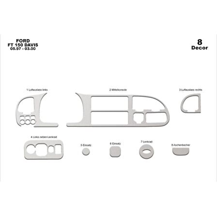 Meriç® Ford Transit Ön Torpido Kaplama 8 Parça 1997-2000