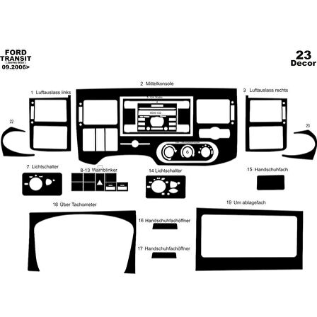 Meriç® Ford Transit Journey Ön Torpido Kaplama 23 Parça 2006-2010