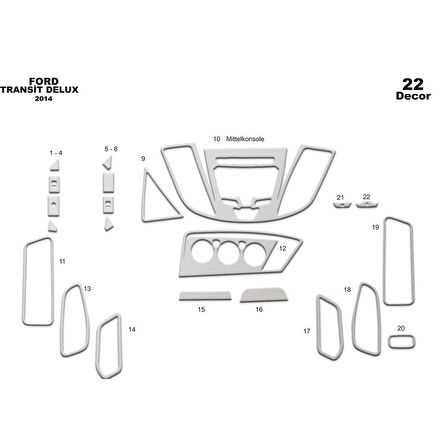 Meriç® Ford Transit Delux Ön Torpido Kaplama 22 Parça 2014-2019