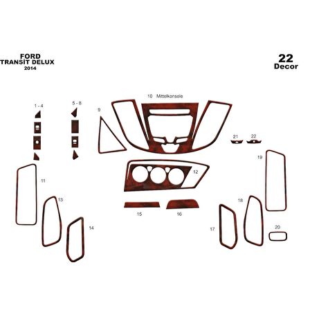 Meriç® Ford Transit Delux Ön Torpido Kaplama 22 Parça 2014-2019