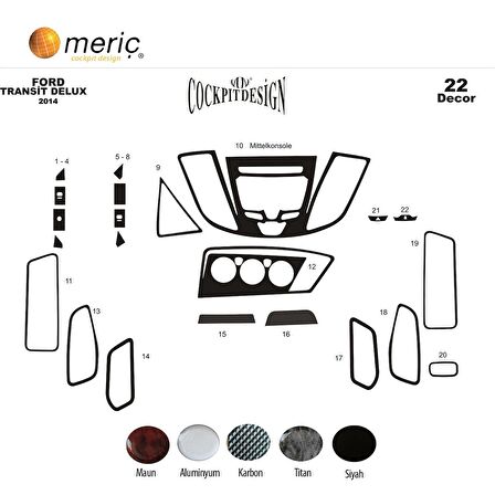 Meriç® Ford Transit Delux Ön Torpido Kaplama 22 Parça 2014-2019