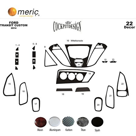 Meriç® Ford Transit Custom Ön Torpido Kaplama 22 Parça 2014-2017