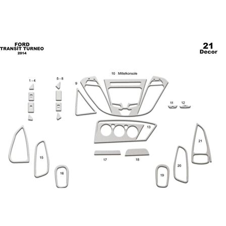 Meriç® Ford Custom Tourneo Ön Torpido Kaplama 21 Parça 2014-›