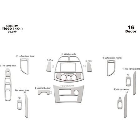 Meriç® Chery Tiggo 4x4 Ön Torpido Kaplama 16 Parça 2007-2015