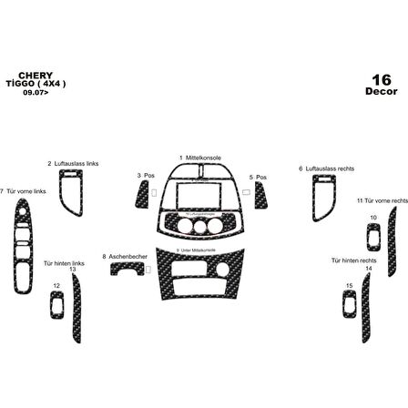 Meriç® Chery Tiggo 4x4 Ön Torpido Kaplama 16 Parça 2007-2015