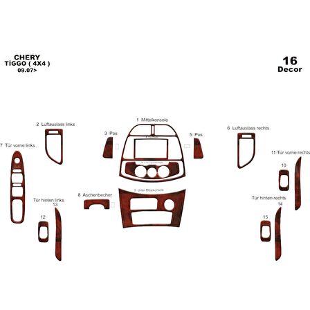 Meriç® Chery Tiggo 4x4 Ön Torpido Kaplama 16 Parça 2007-2015