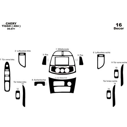 Meriç® Chery Tiggo 4x4 Ön Torpido Kaplama 16 Parça 2007-2015