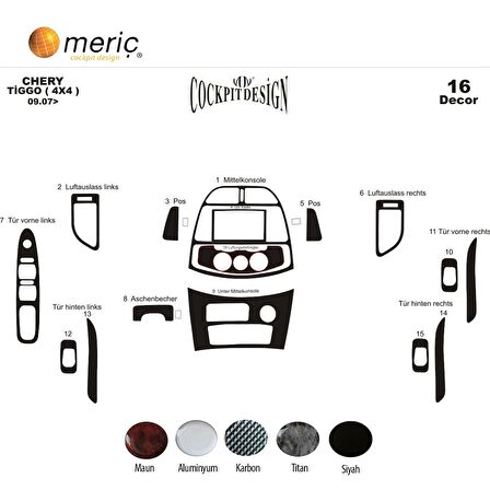 Meriç® Chery Tiggo 4x4 Ön Torpido Kaplama 16 Parça 2007-2015