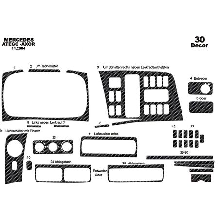 Meriç® Mercedes Axor Ön Torpido Kaplama 30 Parça 2004-›