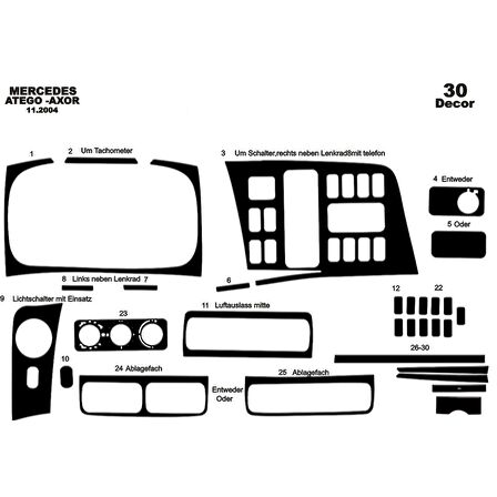 Meriç® Mercedes Axor Ön Torpido Kaplama 30 Parça 2004-›