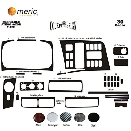 Meriç® Mercedes Axor Ön Torpido Kaplama 30 Parça 2004-›