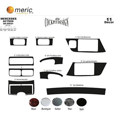 Meriç® Mercedes Actros Ön Torpido Kaplama 11 Parça 2003-2016