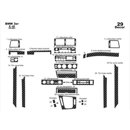 Meriç® Bmw 3 Seri E46 Piano Black Kaplama 29 Parça 1998-2004