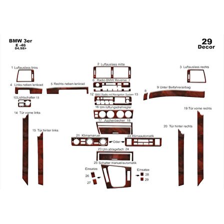 Meriç® Bmw 3 Seri E46 Piano Black Kaplama 29 Parça 1998-2004