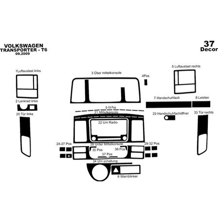 Meriç® VW Transporter T6 Ön Torpido Kaplama 37 Parça 2015-2019