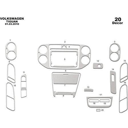 Meriç® Volkswagen Tiguan Ön Torpido Kaplama 20 Parça 2011-2015
