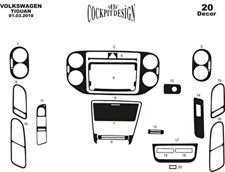 Meriç® Volkswagen Tiguan Ön Torpido Kaplama 20 Parça 2011-2015