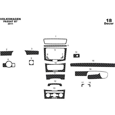 Meriç® VW Passat B7 Ön Torpido Kaplama 18 Parça 2011-2018