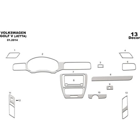 Meriç® Volkswagen Jetta Ön Torpido Kaplama 13 Parça 2013-›