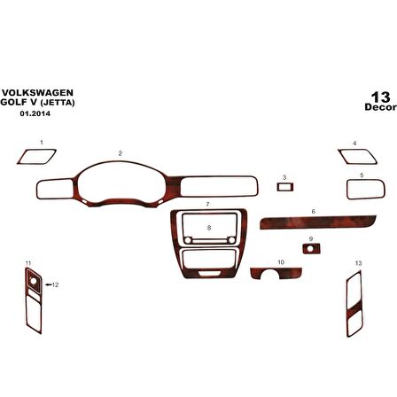 Meriç® Volkswagen Jetta Ön Torpido Kaplama 13 Parça 2013-›