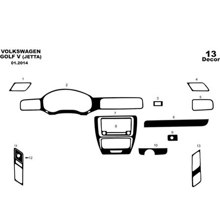 Meriç® Volkswagen Jetta Ön Torpido Kaplama 13 Parça 2013-›