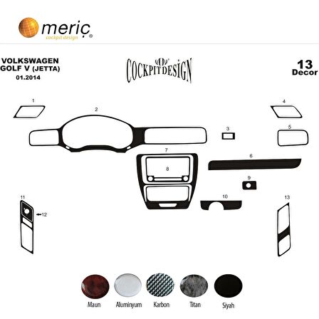 Meriç® Volkswagen Jetta Ön Torpido Kaplama 13 Parça 2013-›