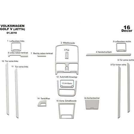 Meriç® Volkswagen Jetta Ön Torpido Kaplama 16 Parça 2010-2012