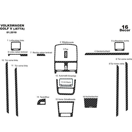 Meriç® Volkswagen Jetta Ön Torpido Kaplama 16 Parça 2010-2012