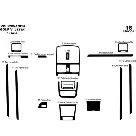 Meriç® Volkswagen Jetta Ön Torpido Kaplama 16 Parça 2010-2012