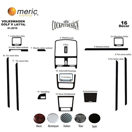 Meriç® Volkswagen Jetta Ön Torpido Kaplama 16 Parça 2010-2012