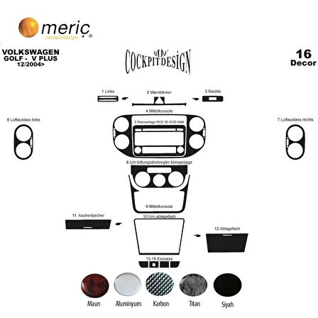 Meriç® VW Golf 5 Ön Torpido Kaplama Dijital Klima 16 Parça 2003-2008