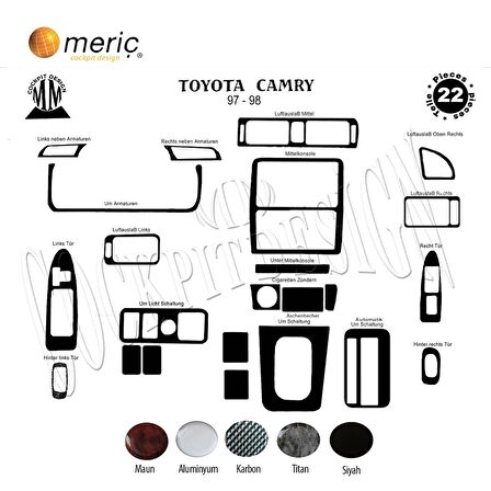 Meriç® Toyota Camry Ön Torpido Kaplama 22 Parça 1997-1999