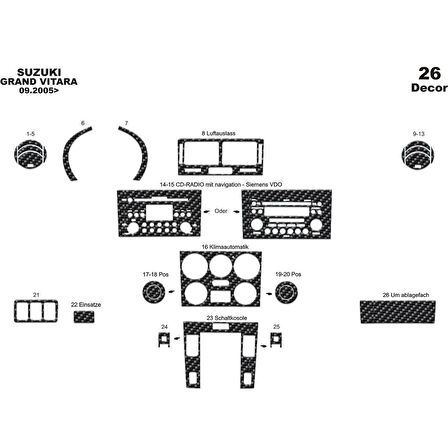 Meriç® Suzuki Grand Vitara 4x4 Ön Torpido Kaplama 26 Parça 2005-›