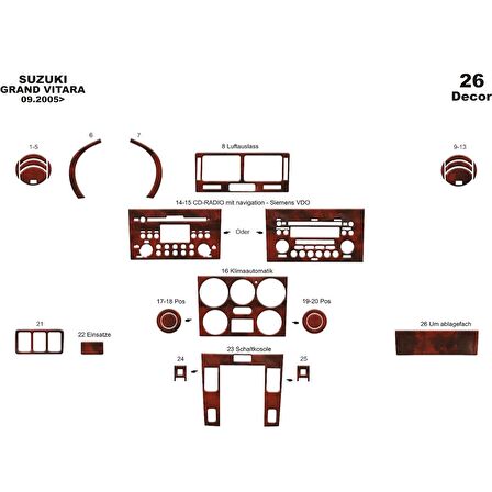 Meriç® Suzuki Grand Vitara 4x4 Ön Torpido Kaplama 26 Parça 2005-›