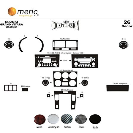 Meriç® Suzuki Grand Vitara 4x4 Ön Torpido Kaplama 26 Parça 2005-›