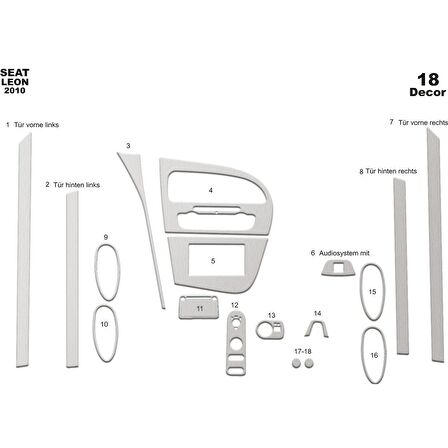 Meriç® Seat Leon Ön Torpido Kaplama 18 Parça 2010-2014