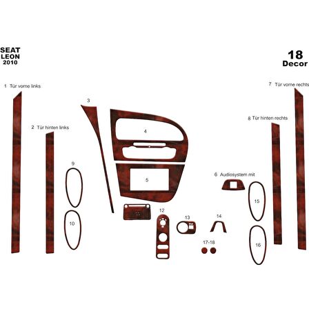 Meriç® Seat Leon Ön Torpido Kaplama 18 Parça 2010-2014