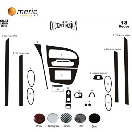 Meriç® Seat Leon Ön Torpido Kaplama 18 Parça 2010-2014