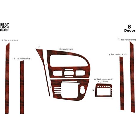 Meriç® Seat Leon Ön Torpido Kaplama 8 Parça 2005-2010