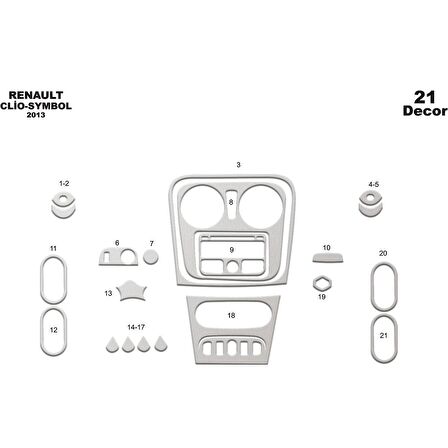 Meriç® Renault Clio Symbol Ön Torpido Kaplama 21 Parça 2012-2019