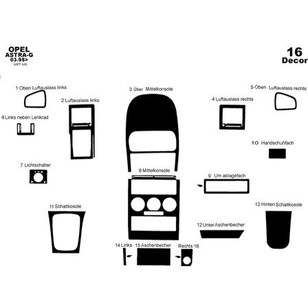 Meriç® Opel Astra G Ön Torpido Kaplama 16 Parça 1998-2003