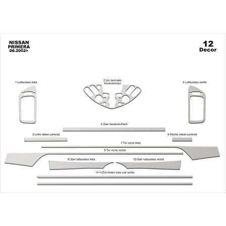 Meriç® Nissan Primera Ön Torpido Kaplama 12 Parça 2002-2006