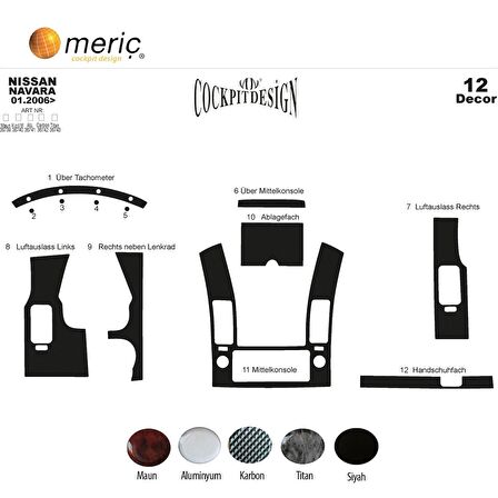 Meriç® Nissan Navara Ön Torpido Kaplama 12 Parça 2006-2010