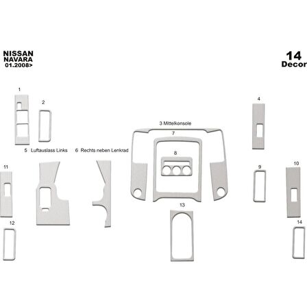 Meriç® Nissan Navara Ön Torpido Kaplama 14 Parça 2008-2009