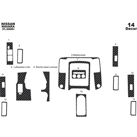 Meriç® Nissan Navara Ön Torpido Kaplama 14 Parça 2008-2009